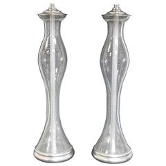 Pair of Murano Clear Silver Lamps