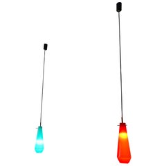 Pair of Vistosi 1950s green and red hanging bedside wall lamps