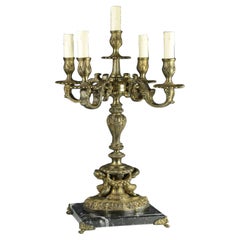 Antique Gilt Cherub 5 Light Candelabra Table Lamp