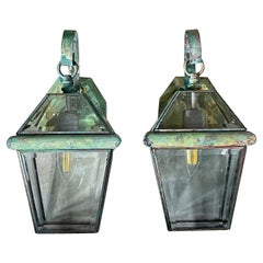 Funky Pair of vintage Solid Brass Lanterns - 7”w x 8”d x 13” high
