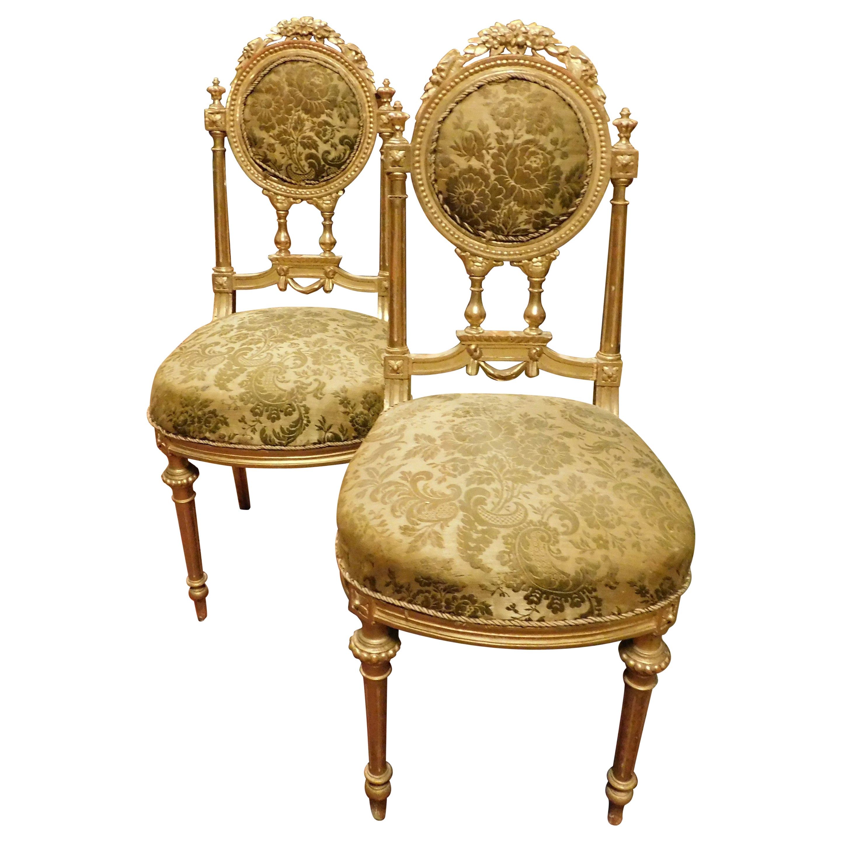 set of 2 chairs in gilded and carved wood, Italy
