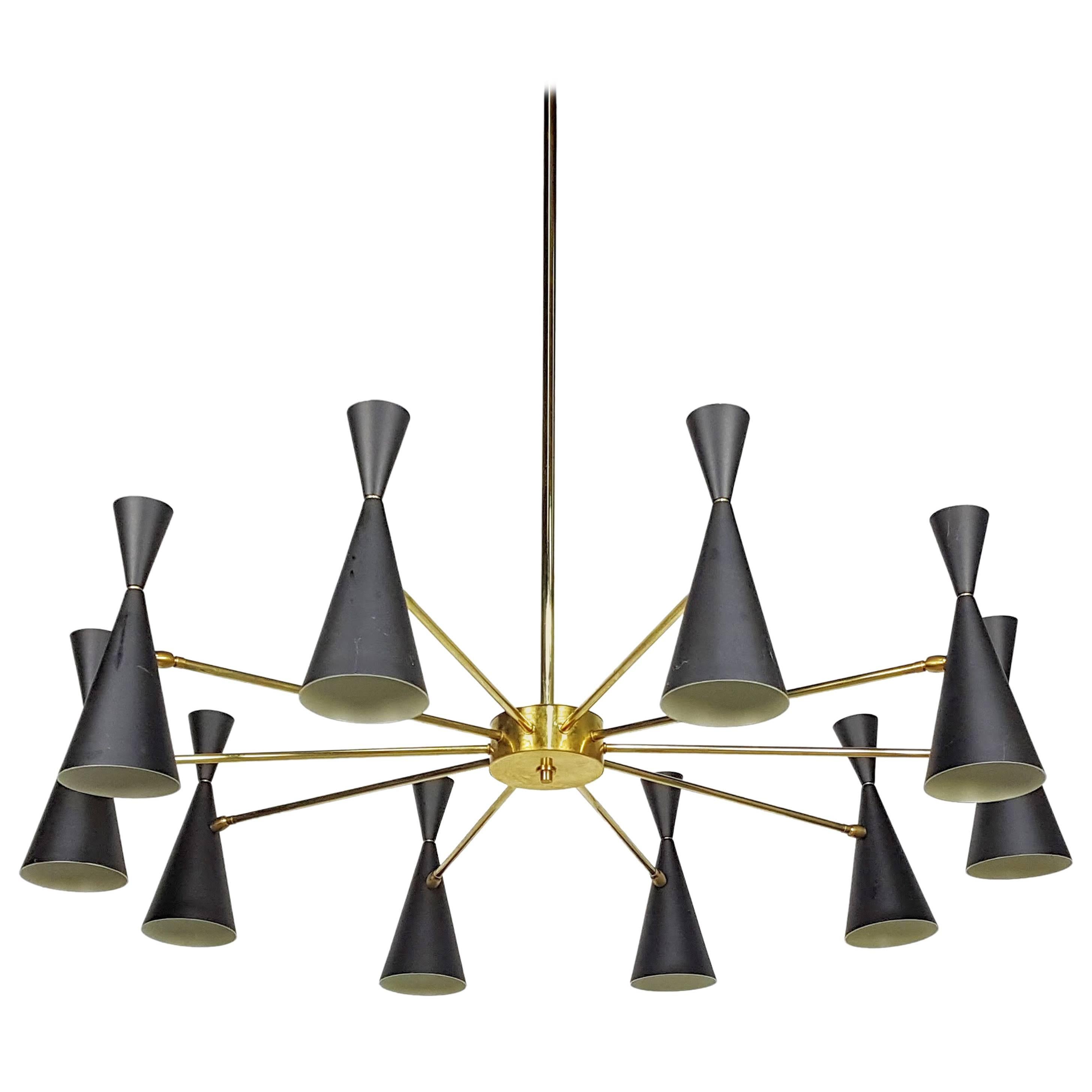 Striking 2Tier 'Monolith' Enamel and Brass Chandelier by Blueprint