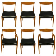 Six Teak Sculptural Back Dining Chairs, circa 1960s