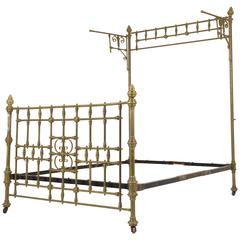 CB-17 Used Scottish '1870' Victorian Queen Size Half Tester Brass Bed