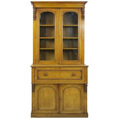 B304 Antique Scottish Victorian Oak Secretary, Fall Front Desk/Bookcase Cabinet