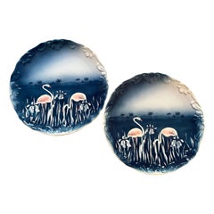 Set of 2 Italian Ceramic Flamingo Wall Plates, 1980s