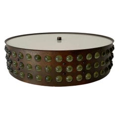 Copper Colour Metal Frame and Green Beads Flush Mount, 1970s, Germany