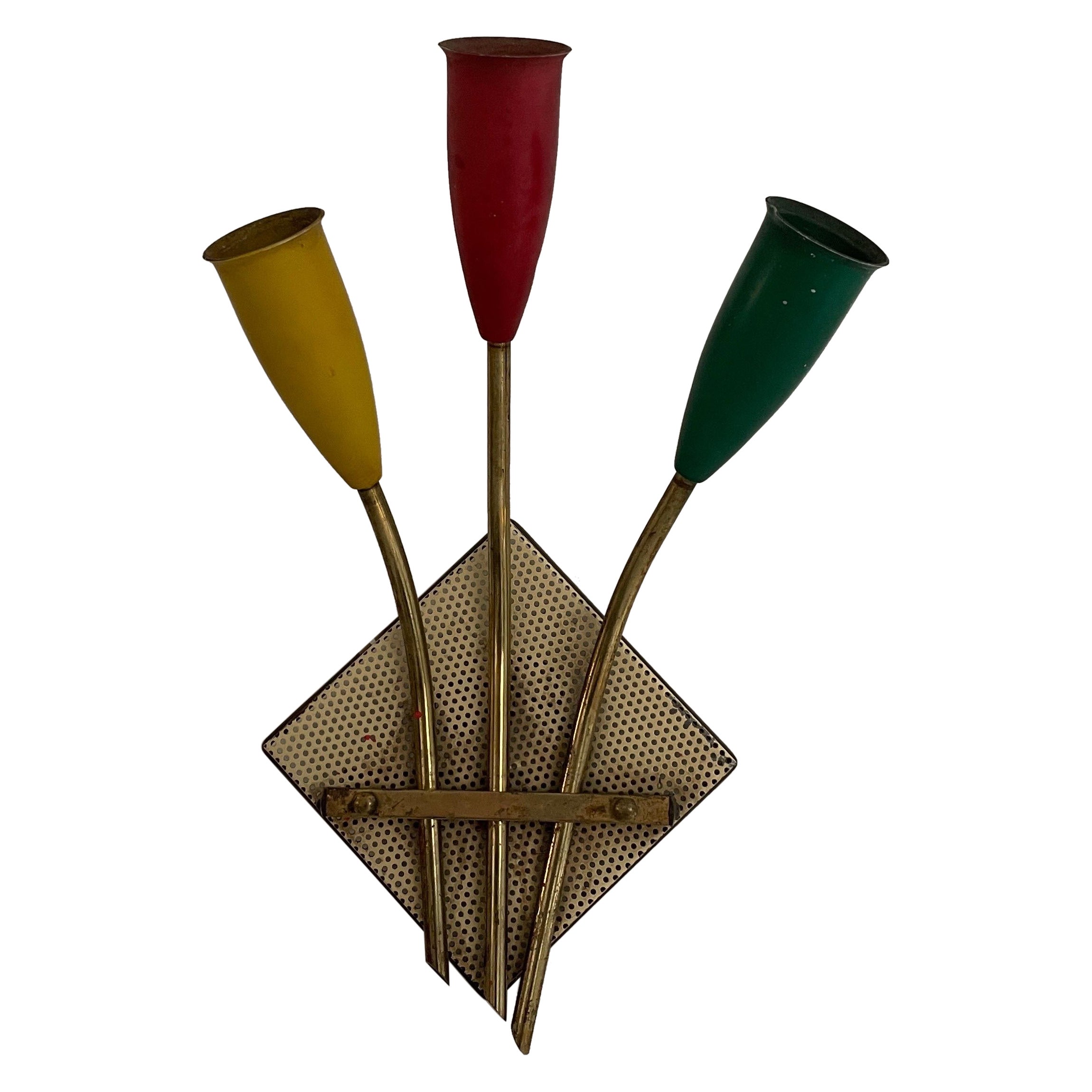 3-head Yellow Red and Green Sputnik Wall Lamp, 1950s, France