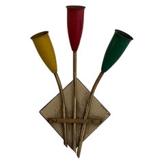 3-köpfige gelb-rot-grüne Sputnik-Wandleuchte, 1950er Jahre, Frankreich