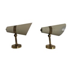 Worn Cream Metal and Brass Body Pair of Sconces, 1950s, Italy