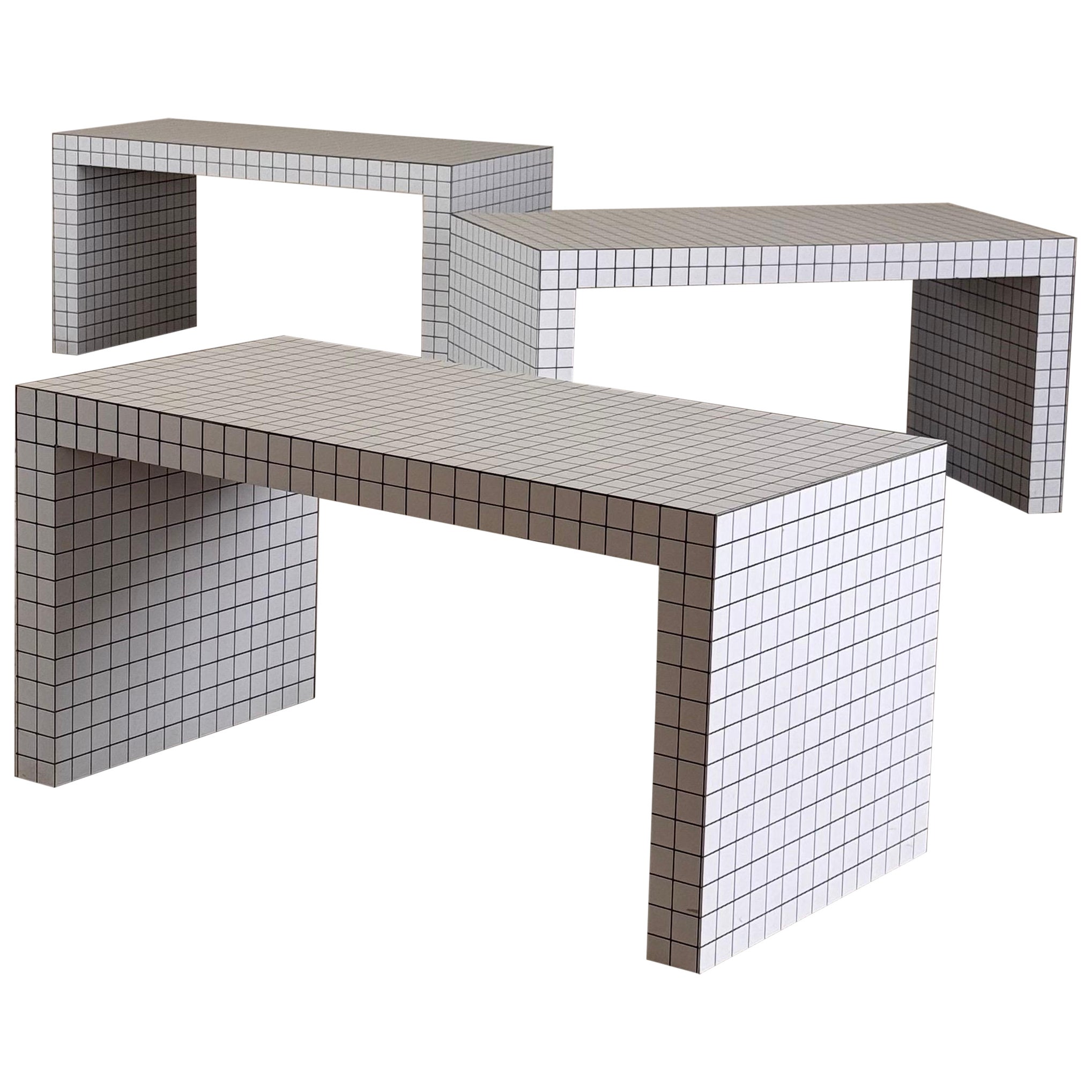 Rare Set of Three "Quaderna" Benches/Coffee Tables, 1st Edition by Superstudio