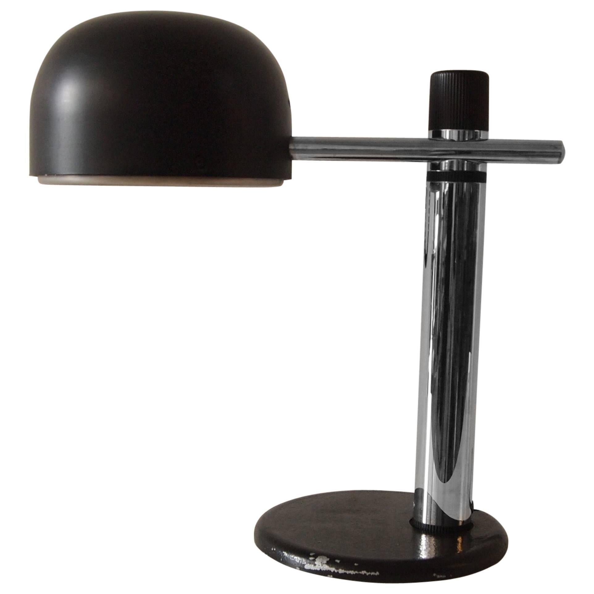 Brutalist Style Desk Lamp in Black and Chrome circa 1970 For Sale