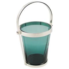 Modernist Ice Bucket Green Glass and Silver Plate, France, circa 1960s