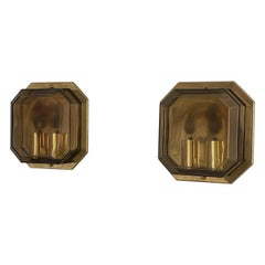 Pair of Smoke Glass & Brass Sconces by Limburg, 1970s, Germany