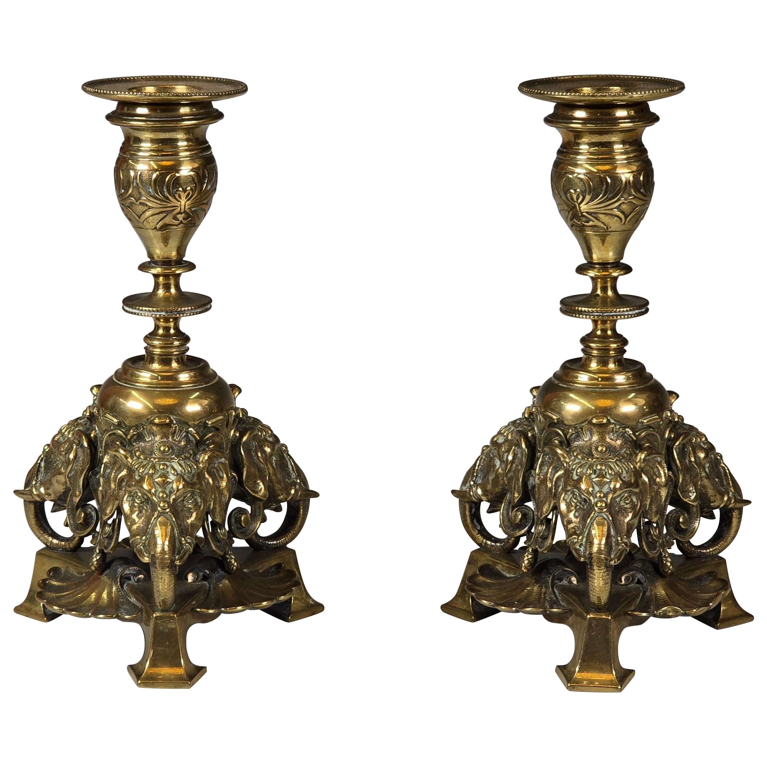 Pair of 19th Century Exoticism Candlesticks