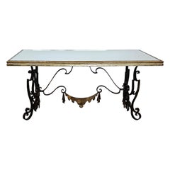Mesa de centro francesa Art Decó Modernista de hierro forjado dorado Gilbert Poillerat