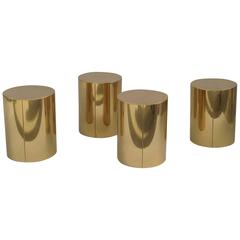 Four Polished Brass Drum Side Tables by C Jere'