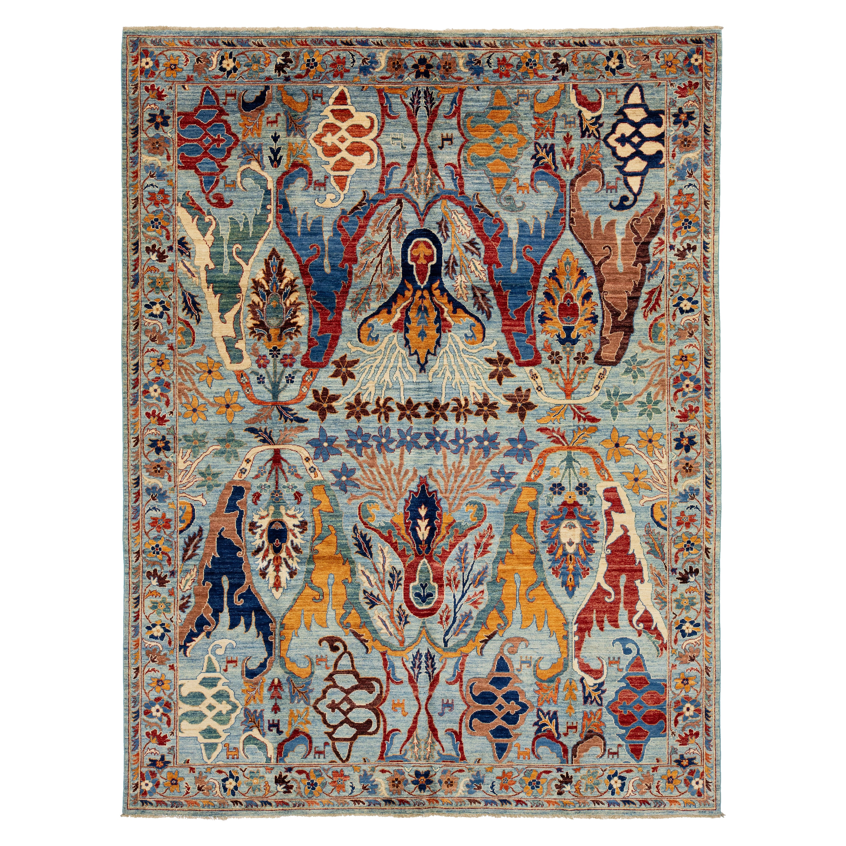 Modern Bidjar Style Wool Rug Blue Handmade with Allover Design