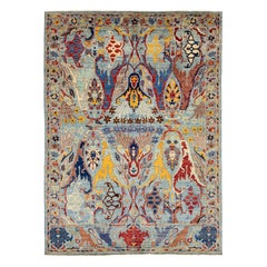 Handgefertigter moderner Wollteppich im Bidjar-Stil in Hellblau mit Allover-Design