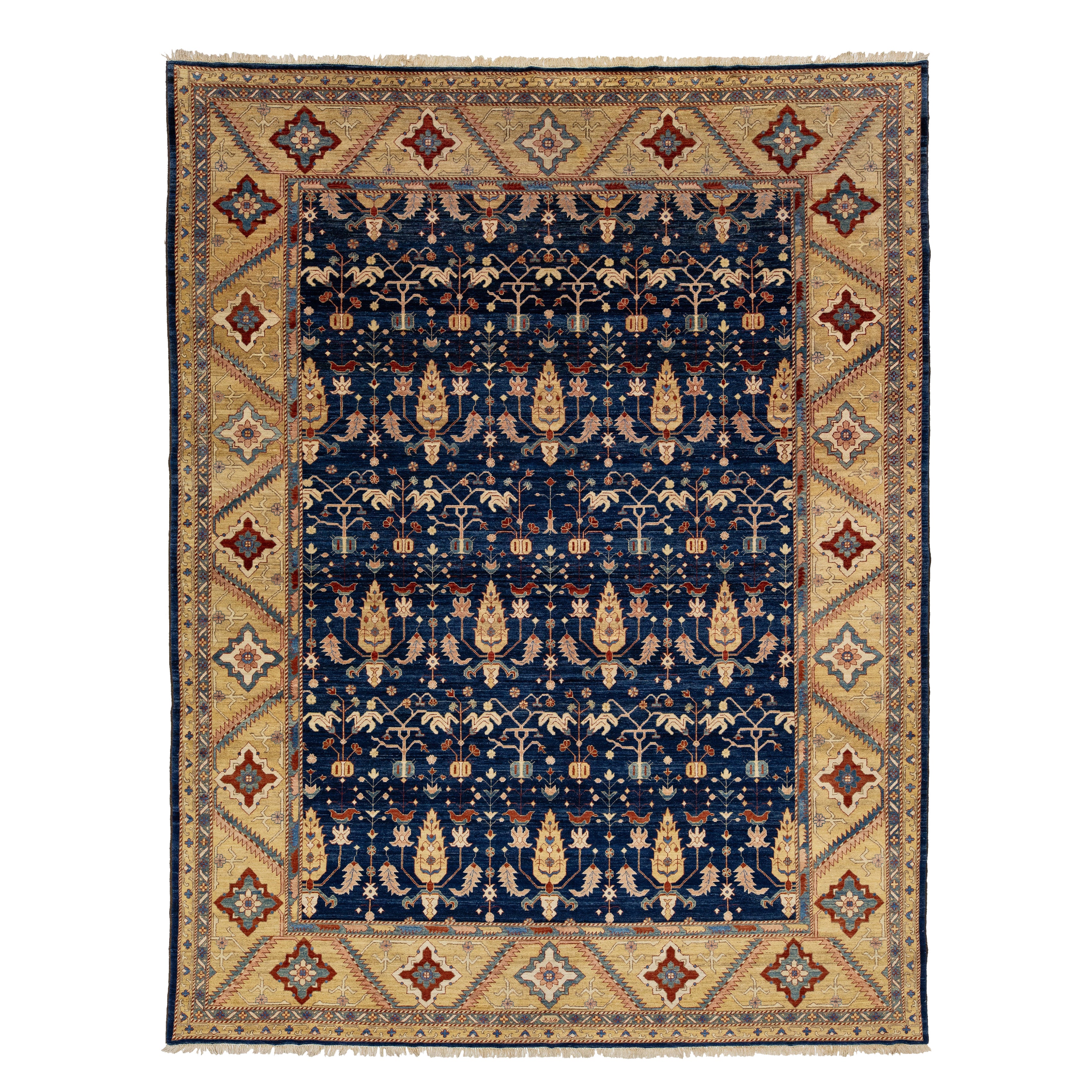 Handcrafted Contemporary Bidjar-Style Wool Rug in Navy Blue with Allover Design