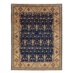 Handcrafted Contemporary Bidjar-Style Wool Rug in Navy Blue with Allover Design