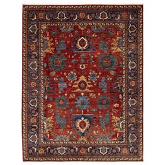 Room Size Contemporary Serapi-Style Red Wool Rug Featuring a Floral Design