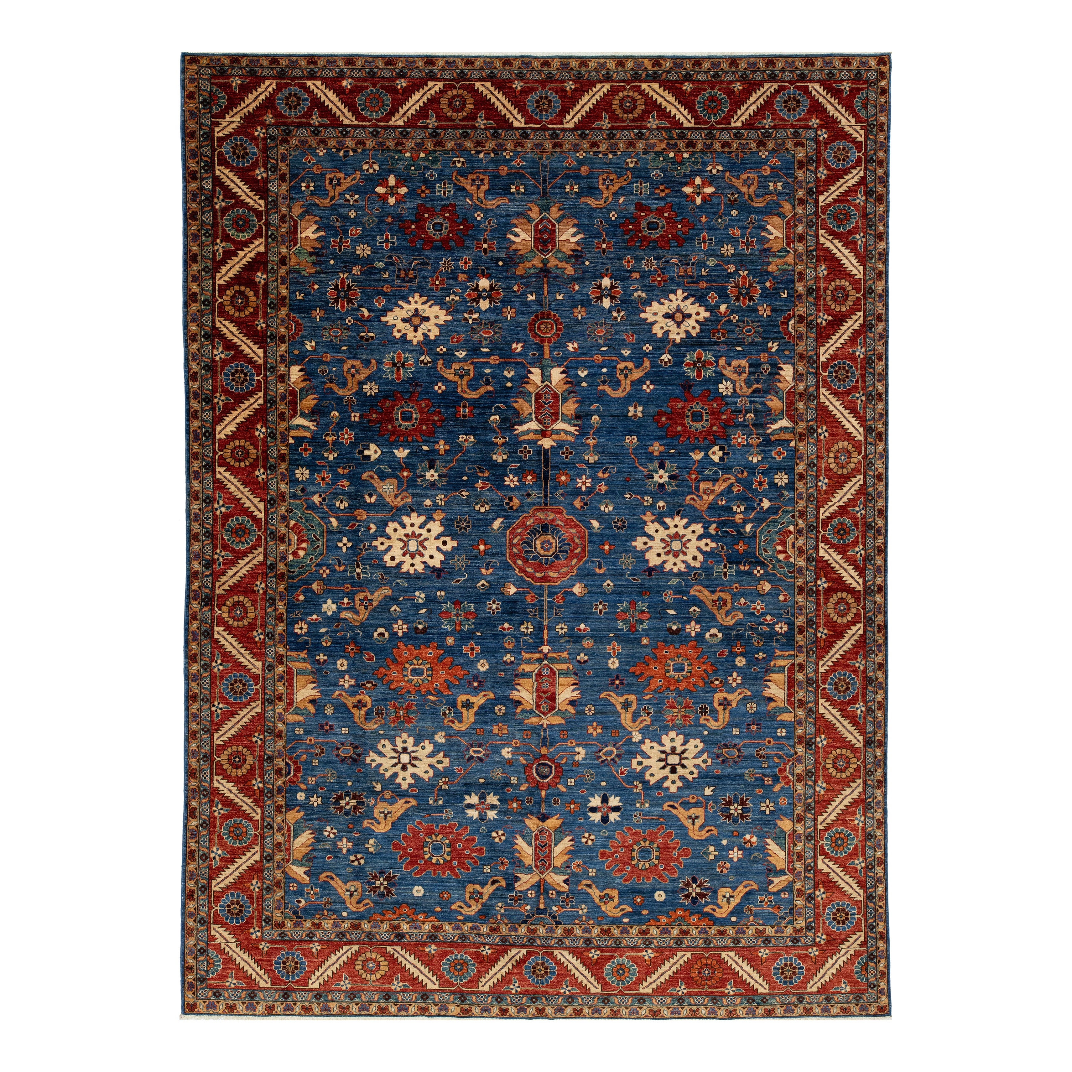 10 x 14 Contemporary Serapi-Style Blue Wool Rug Featuring a Floral Design