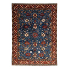 10 x 14 Alfombra contemporánea de lana azul estilo serapi con diseño floral