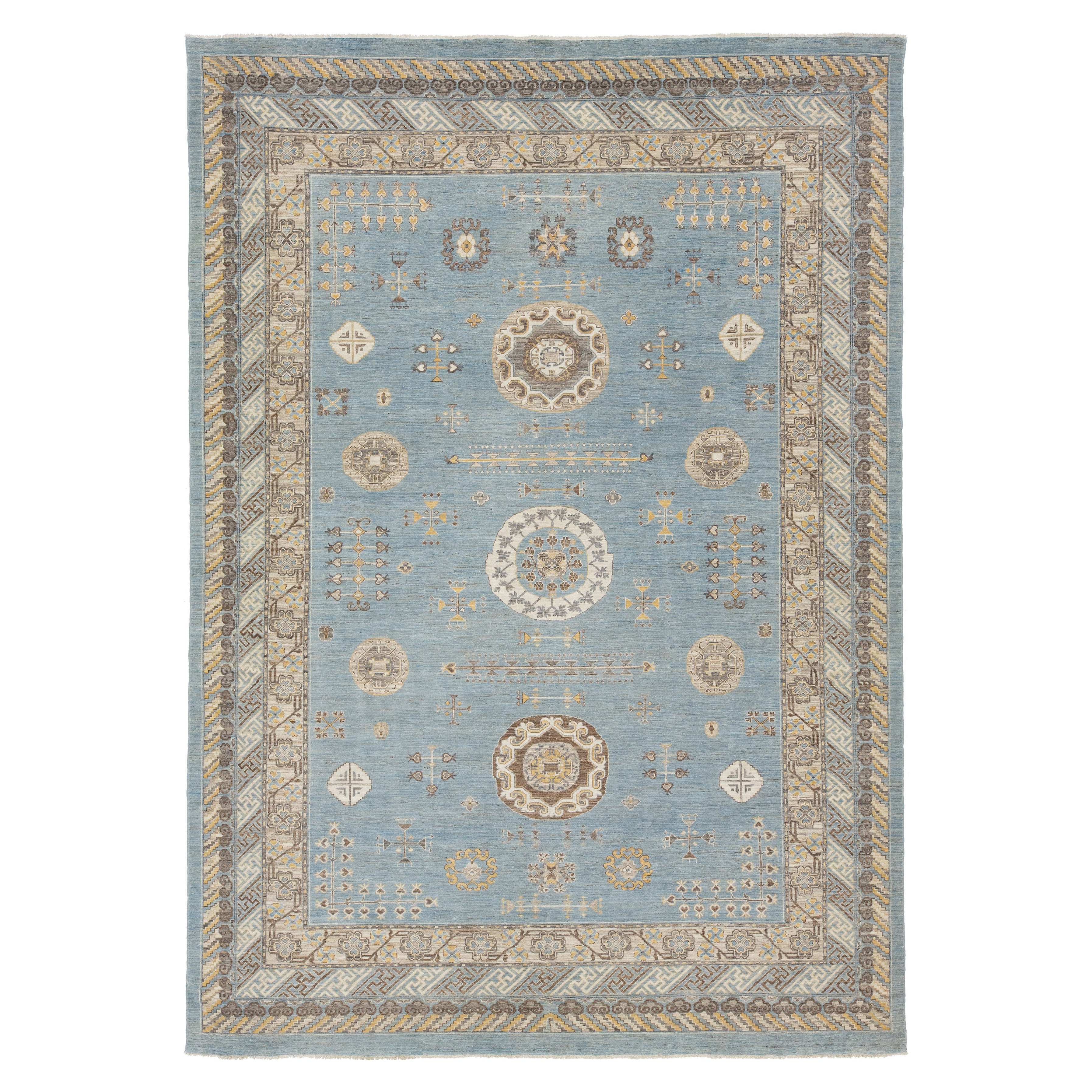 10 x 14 Tapis contemporain en laine Design/One fait à la main en bleu clair