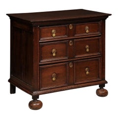 William & Mary Jacobean 3 drawer Small Chest Bun Feet solid Walnut
