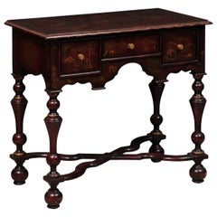 Tavolo da toeletta Lowboy in stile William & Mary, dipinto in borgogna a tema cineserie