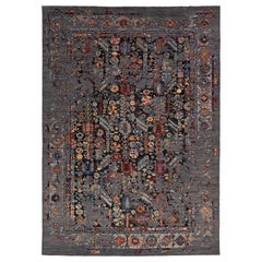 10 x 14 Modern Transitional Wool Rug In Gray With Allover Design