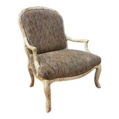 Vintage English Regency Upholstered Armchair with Antiqued Crackle Paint Finish