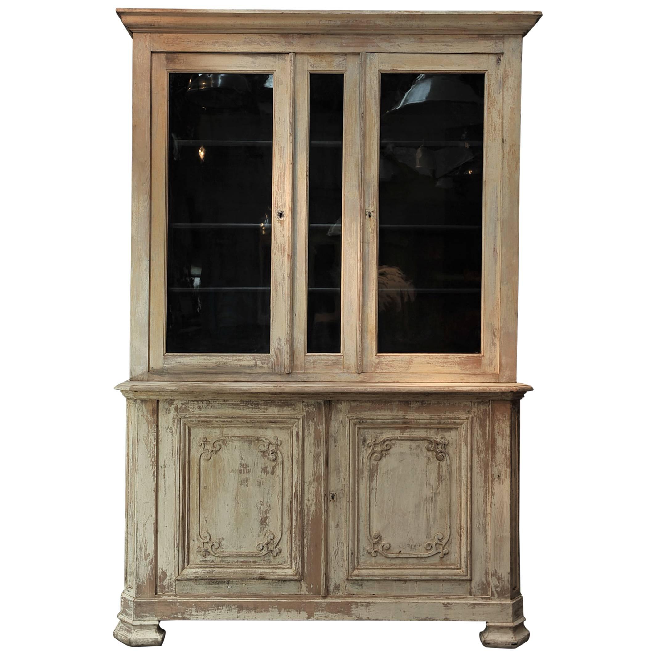 French Two Parts Bookcase Original Painted Cabinet, Early 1900