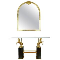 Mid-Century Sculptural Italian Regency Style Horse Console Table and Mirror