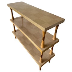 Mid-Century Checkered Wood Shelf with Spindle Legs, 1960s–70s