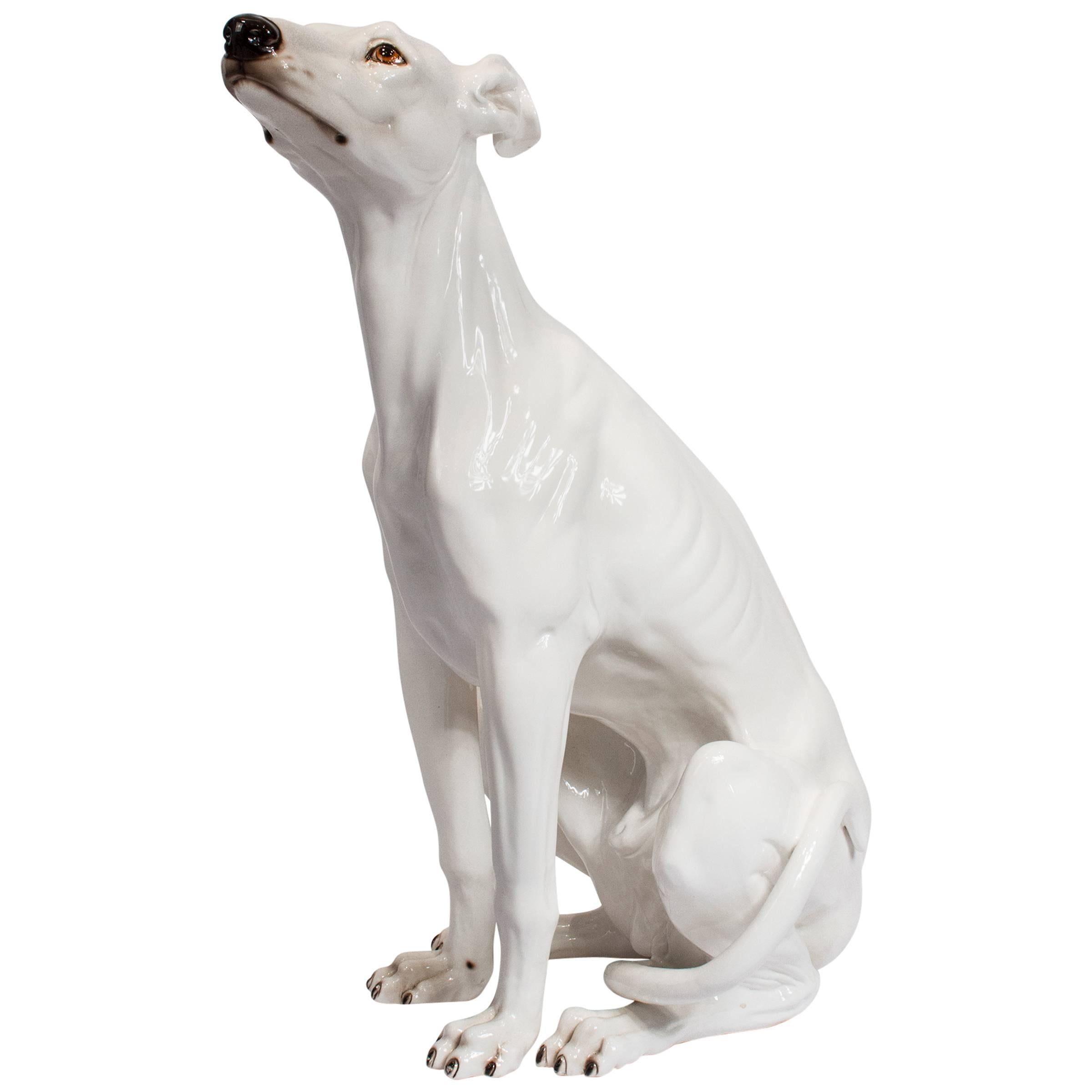 Italian Mid-Century Modern Ceramic Greyhound Dog Sculpture For Sale