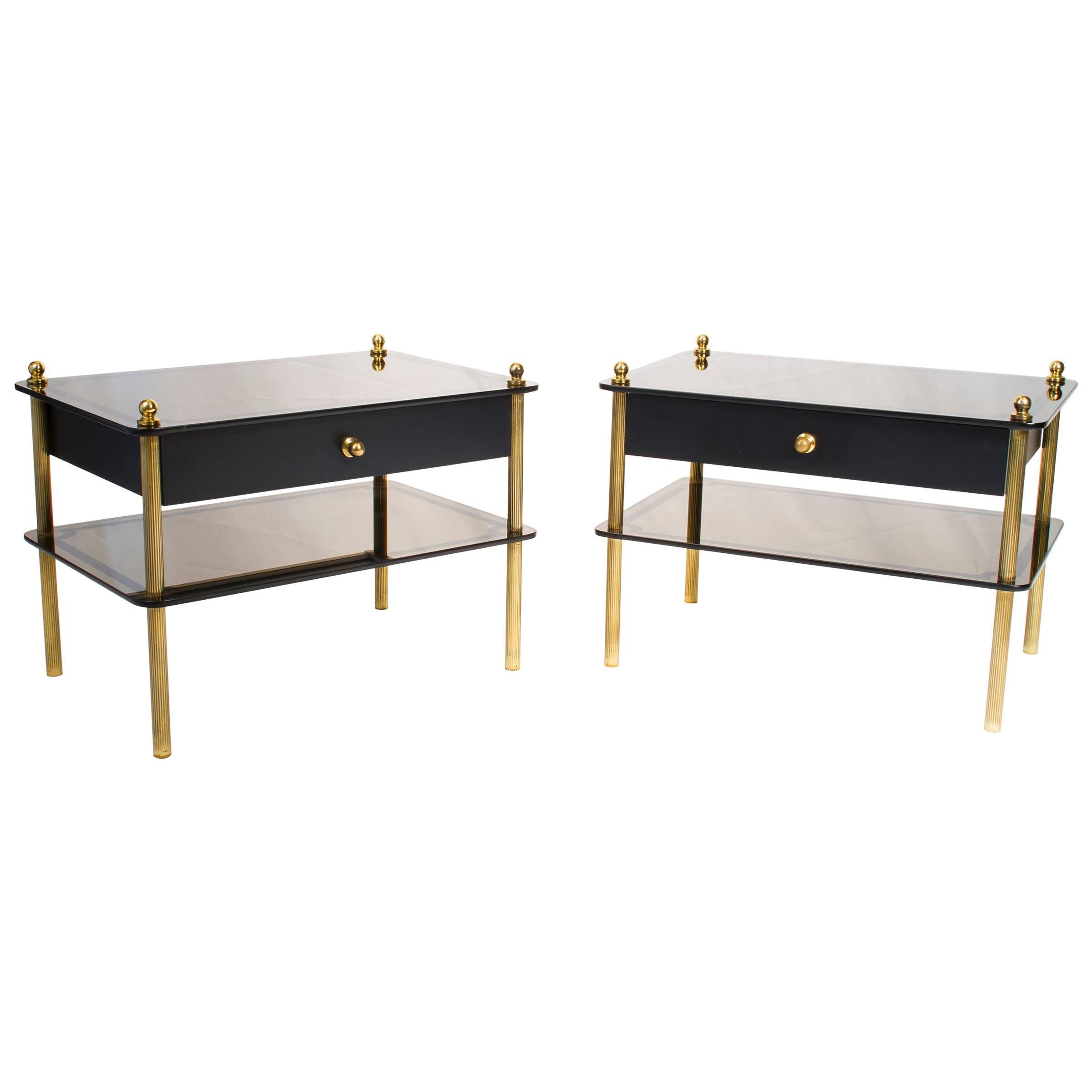 Pair of French Mid-Century Modern Mirrored Nightstands