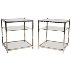 Pair of French Mid-Century Modern Chrome Side Tables