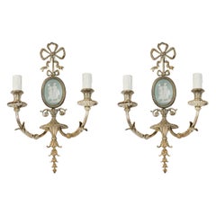 Antique Pair Silver Plate Jasperware twin branch wall lights sconces 19thCentury