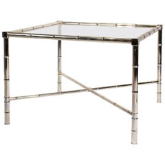 Hollywood Regency Chrome Faux Bamboo X-Base End Tables with Glass Tops