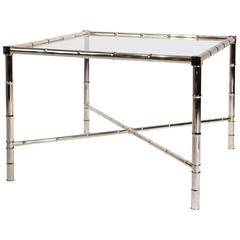 Hollywood Regency Chrome Faux Bamboo X-Base End Tables with Glass Tops 2