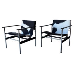 Vintage Pair of Charles Pollock Cowhide Sling Chairs, Knoll, 1960s