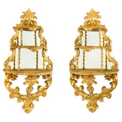 Antique Pair Rococo Giltwood Mirrored Wall Brackets 19th Century
