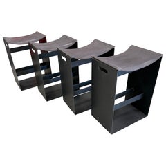 4 “Barney” Counter Stools by Terry Dewan for Riva 1920 in Steel and Leather