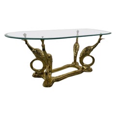 Eleganza del tavolino da caffè in ottone con pavone in stile Maison Charles - Francia