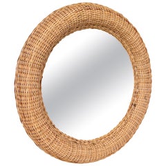 Monumental et moderne de la côte, grand miroir mural en rotin tressé par Wicker Works