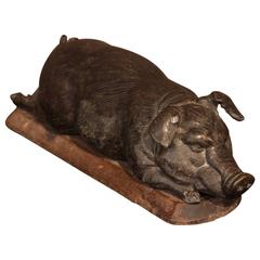 Modelled Cast Bronze Characterful 19th Century Study of a Pig