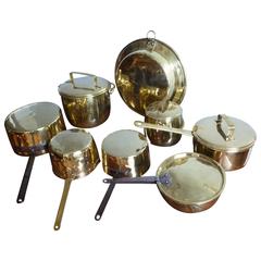 Antique 18th-19th Century English Polished Brass Set of Cooking Pots