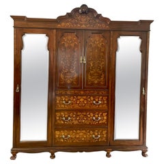 Outstanding Quality Large Antique Figured Walnut Floral Marquetry Inlay Wardrobe